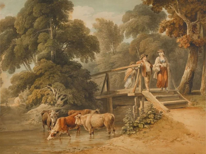 1766-James Baynes - Figure su una passerella